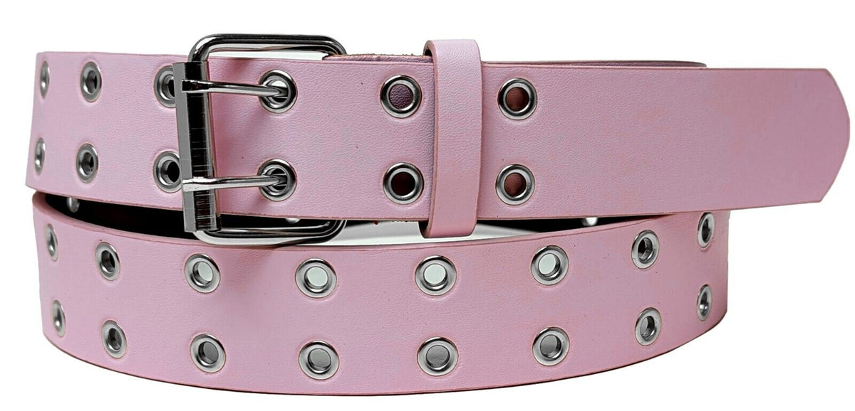 Pink Light Pink Custom Leather Double Hole Belt with Eyelets/Grommets Amazon.com: LJJCSFF Punk Metal Belt Bullet Rivet Gothic  main image 2