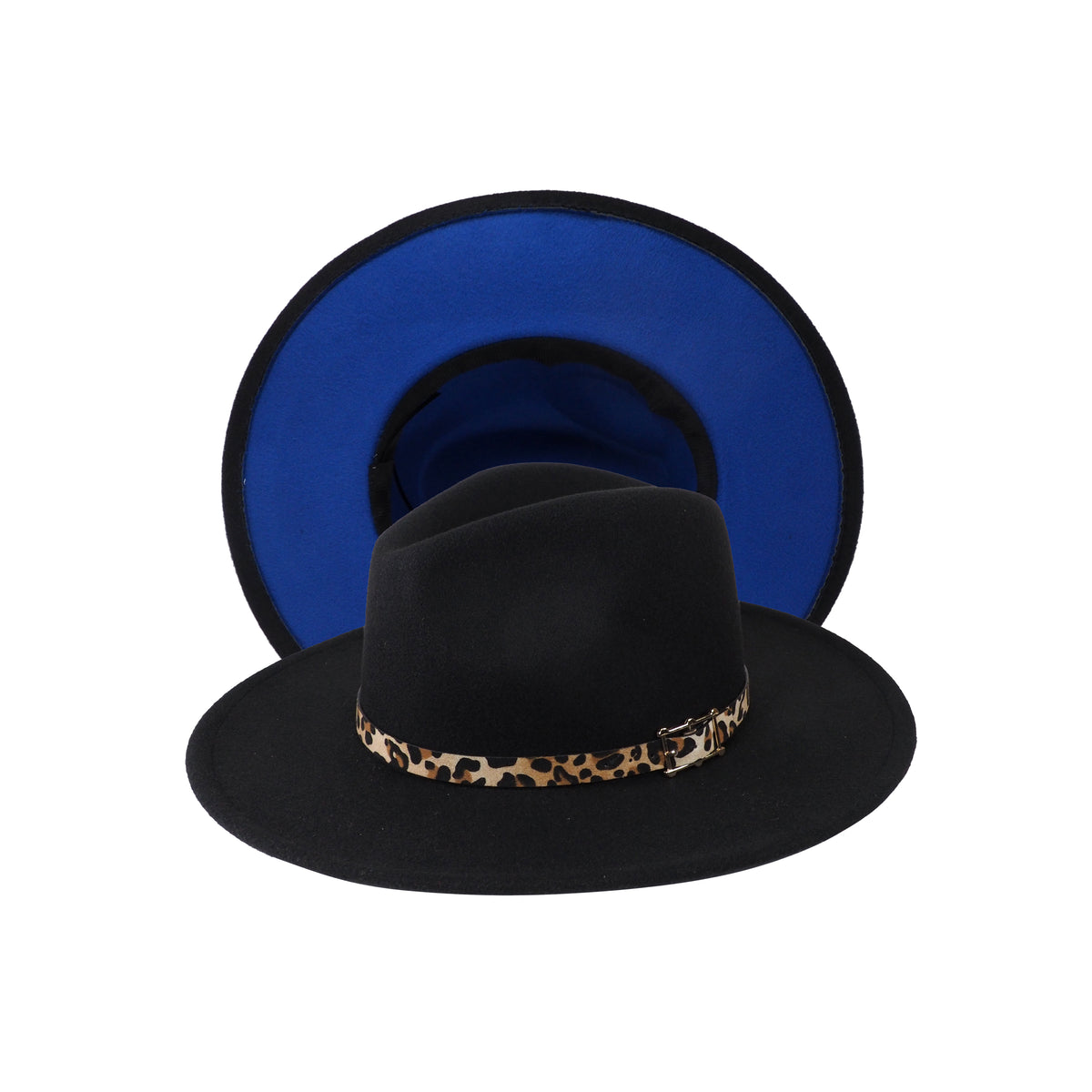 Black / Blue Leopard Band Fedora Panama Upturn Wide Brim  display picture 2