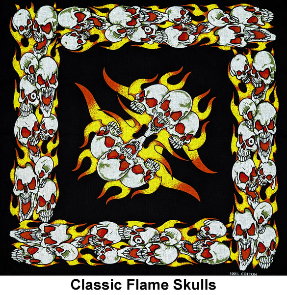 Classic Flame Skulls Design Print Cotton Bandana (22 inches x 22 inches)