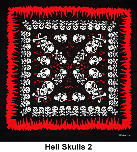 Hell Skulls Style 2 Design Print Cotton Bandana (22 inches x 22 inches)