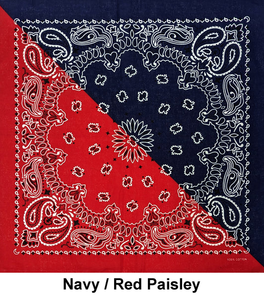 Navy / Red Paisley Print Designs Cotton Bandana (22 inches x 22 inches)