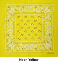 Neon Yellow Paisley Print Designs Cotton Bandana (22 inches x 22 inches)
