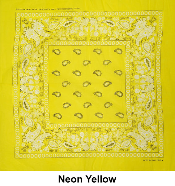 Neon Yellow Paisley Print Designs Cotton Bandana (22 inches x 22 inches)