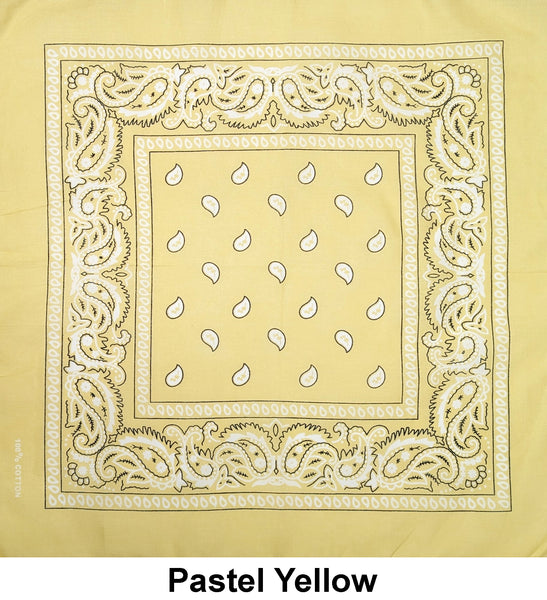 Pastel Yellow Paisley Print Designs Cotton Bandana (22 inches x 22 inches)