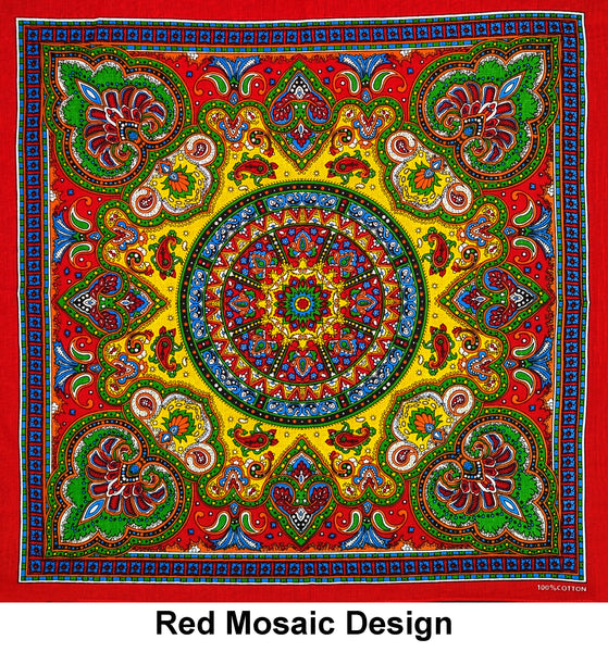 Red Mosaic Design Print Cotton Bandana (22 inches x 22 inches)
