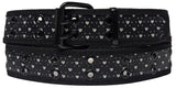 Silver Glitters Hearts 2 Holes Row Metal Grommet Stitched Black Leather Web Belt