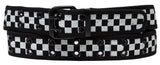 Black White Checkers 2 Holes Row Metal Grommet Stitched Canvas Fabric Black Military Web Belt