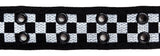 Black White Checkers 2 Holes Row Metal Grommet Stitched Canvas Fabric Black Web Belt