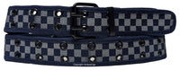 Navy Checkers 2 Holes Row Metal Grommet Stitched Canvas Fabric White Military Web Belt