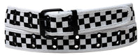 Black White Checkers 2 Holes Row Metal Grommet Stitched Canvas Fabric White Military Web Belt
