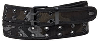 Dark Brown Camouflage 2 Holes Row Metal Grommet Stitched Canvas Fabric Military Web Belt