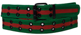 Green / Red 2 Holes Row Metal Grommet Stitched Canvas Fabric Military Web Belt