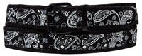 Black Paisley Design 2 Holes Row Metal Grommet Stitched Canvas Fabric Web Belt