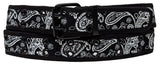 Black Paisley Design 2 Holes Row Metal Grommet Stitched Canvas Fabric Web Belt
