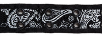 Black Paisley Design 2 Holes Row Metal Grommet Stitched Canvas Fabric Web Belt