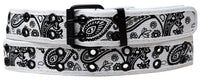 White Paisley Design 2 Holes Row Metal Grommet Stitched Canvas Fabric Military Web Belt