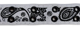 White Paisley Design 2 Holes Row Metal Grommet Stitched Canvas Fabric Military Web Belt