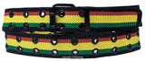 Jamaica Reggae Rasta Style Row Metal Grommet Stitched Canvas Fabric White Military Web Belt