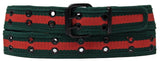 Dark Green / Red 2 Holes Row Metal Grommet Stitched Canvas Fabric Military Web Belt