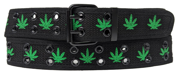 Green Leaf 2 Holes Row Metal Grommet Stitched Canvas Fabric Military Web Belt