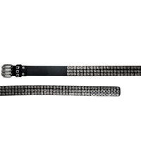 Silver 3Holes Rows Square Grommets Black Bonded Leather Belt