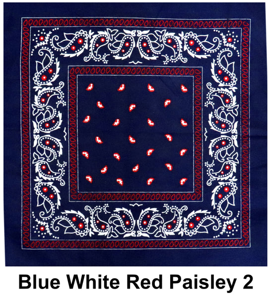 Blue White Red Paisley Print Designs Cotton Bandana (22 inches x 22 inches)