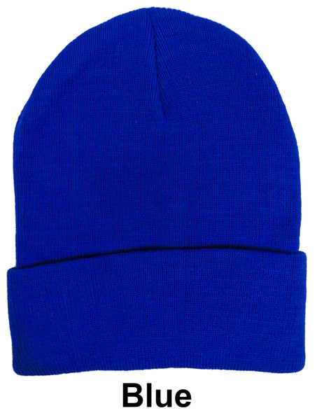 Blue Unisex Plain Warm Knit Beanie Hat Cuff Skull Ski Cap