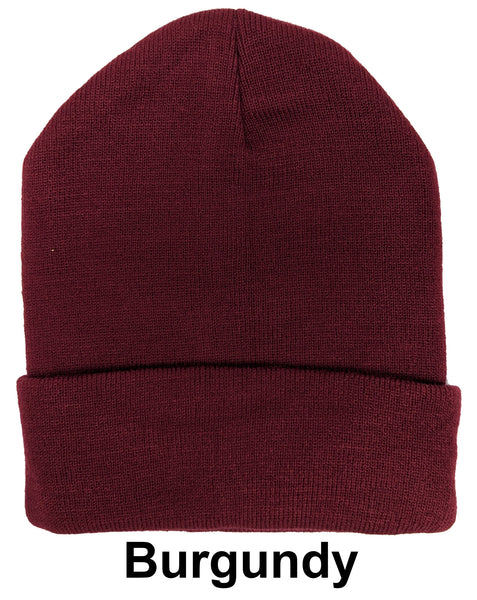 Burgundy Unisex Plain Warm Knit Beanie Hat Cuff Skull Ski Cap