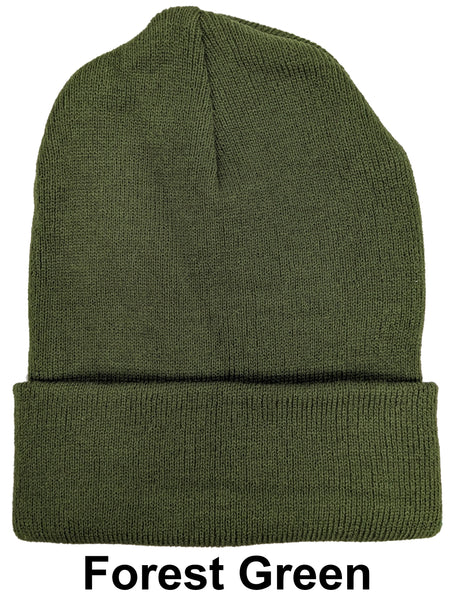 Forest Green Unisex Plain Warm Knit Beanie Hat Cuff Skull Ski Cap