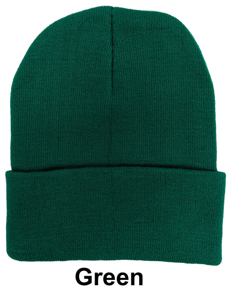 Green Unisex Plain Warm Knit Beanie Hat Cuff Skull Ski Cap