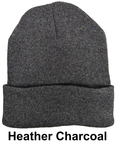 Heather Charcoal Unisex Plain Warm Knit Beanie Hat Cuff Skull Ski Cap