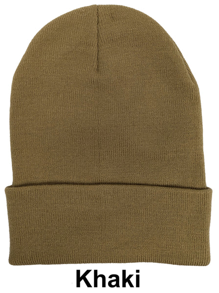 Khaki Unisex Plain Warm Knit Beanie Hat Cuff Skull Ski Cap