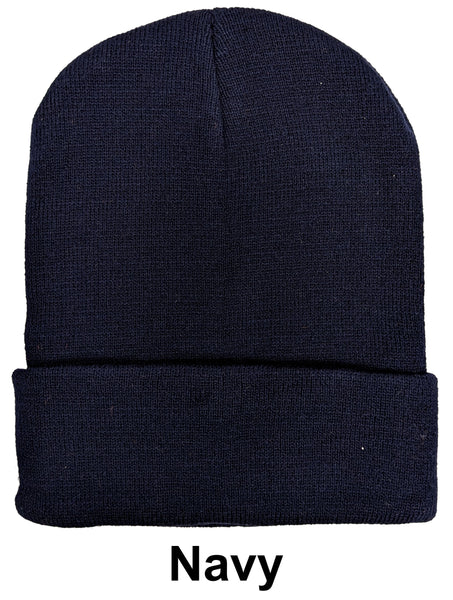 Navy Unisex Plain Warm Knit Beanie Hat Cuff Skull Ski Cap