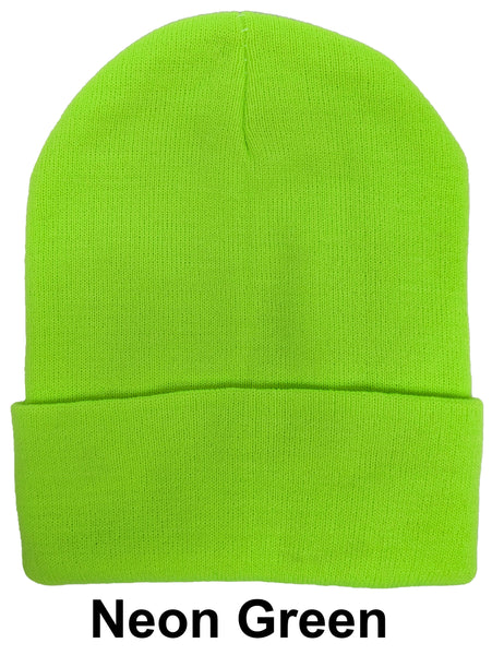 Neon Green Unisex Plain Warm Knit Beanie Hat Cuff Skull Ski Cap