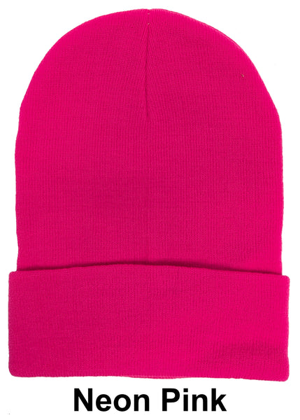 Neon Pink Unisex Plain Warm Knit Beanie Hat Cuff Skull Ski Cap