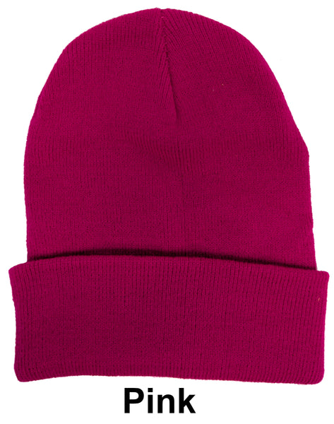 Pink Unisex Plain Warm Knit Beanie Hat Cuff Skull Ski Cap