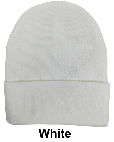 White Unisex Plain Warm Knit Beanie Hat Cuff Skull Ski Cap