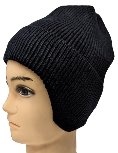 Black Winter Thick Beanie Winter Warm Hat with Ears Flap Protection