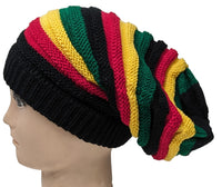 Black Stripes Rasta Reggae Style Winter Ski Crochet Beret Baggy Oversize Slouchy Beanie Hat
