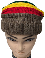 Brown Stripes Rasta Reggae Style Winter Ski Crochet Beret Baggy Oversize Slouchy Beanie Hat