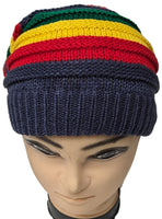 Gray Stripes Rasta Reggae Style Winter Ski Crochet Beret Baggy Oversize Slouchy Beanie Hat