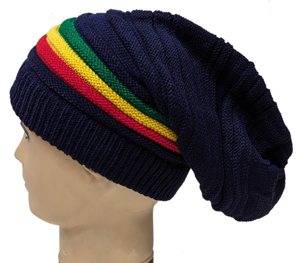 Navy Rasta Reggae Style Winter Ski Crochet Beret Baggy Oversize Slouchy Beanie Hat