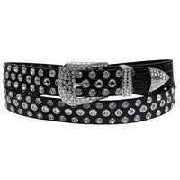 Silver Bling Crystals Rhinestones 1 Hole Grommets Black Bonded Leather Belt