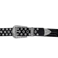 Silver Bling Crystals Rhinestones 1 Hole Grommets Black Bonded Leather Belt