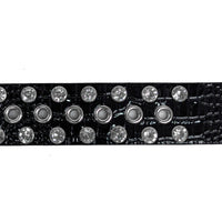 Silver Bling Crystals Rhinestones 1 Hole Grommets Black Bonded Leather Belt