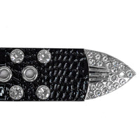 Silver Bling Crystals Rhinestones 1 Hole Grommets Black Bonded Leather Belt