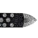 Silver Bling Crystals Rhinestones 1 Hole Grommets Black Bonded Leather Belt