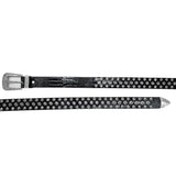 Silver Bling Crystals Rhinestones 1 Hole Grommets Black Bonded Leather Belt