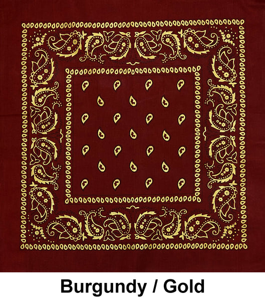 Burgundy Gold Paisley Print Designs Cotton Bandana (22 inches x 22 inches)
