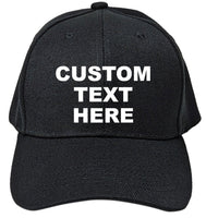 Black Personalized Text Embroidered Unisex Baseball Cap, Adjustable Hat, Custom Text